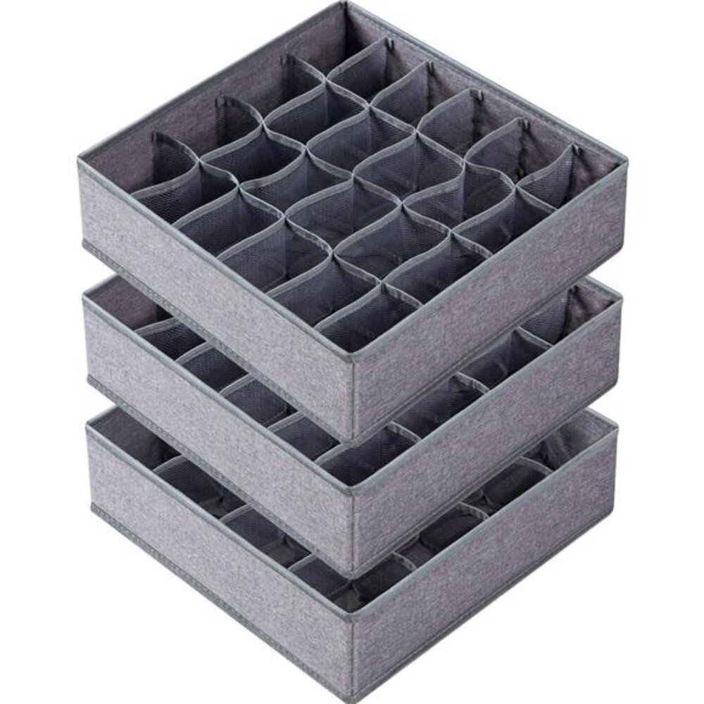Sock Underwear Drawer Organizer Dividers Closet Storage Foldable 3 Pack Gray